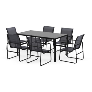 Murillo - ensemble table et chaises de jardin - 6 personnes - noir et gris - Noir / Gris