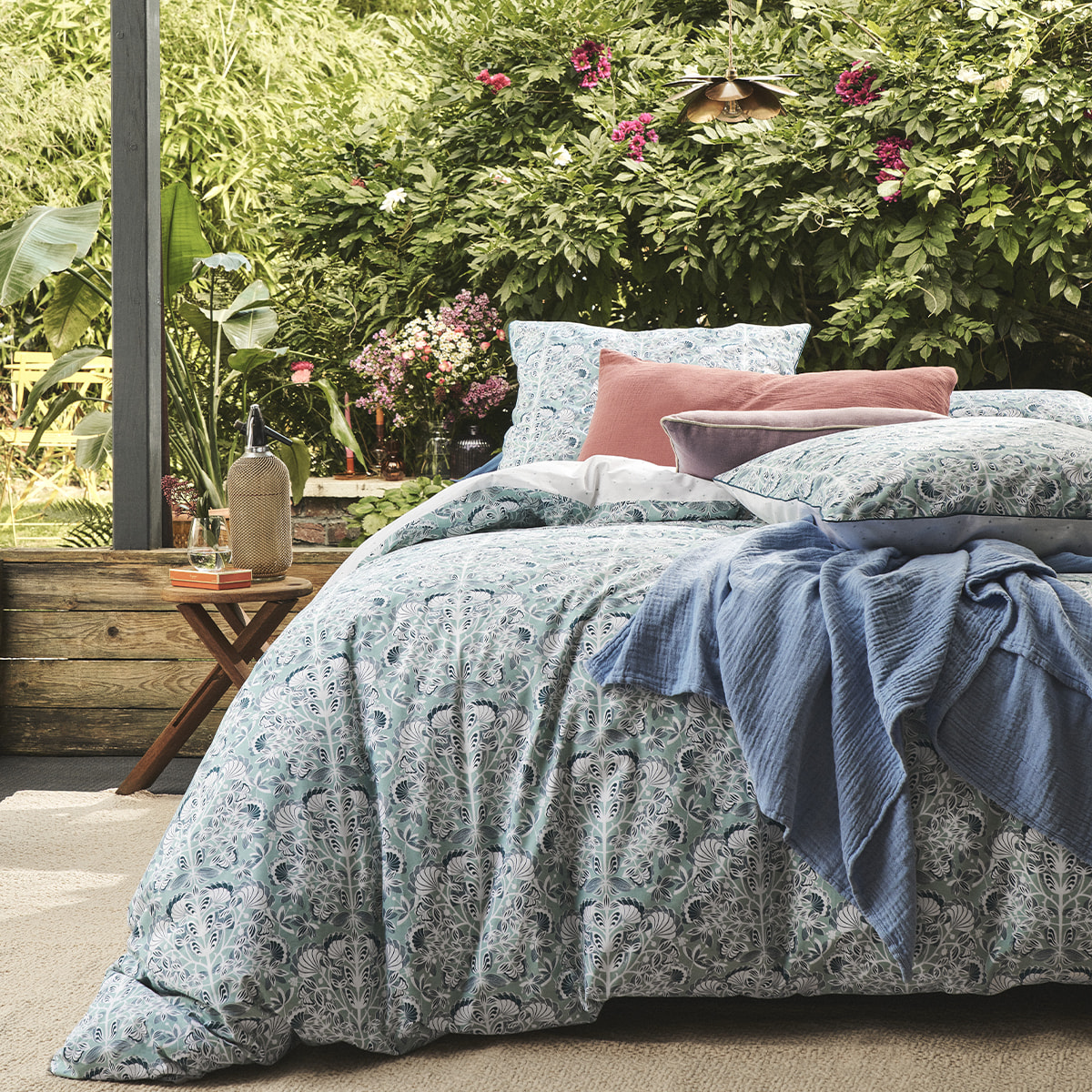 Housse de couette imprimée en percale de coton, IMPÉRIAL, Bleu