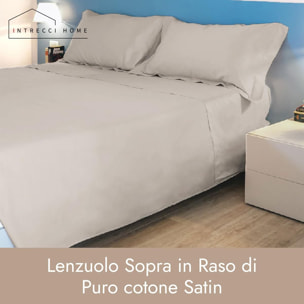 Intrecci Home Lenzuola, Lenzuolo Sopra in Raso di Puro cotone Satin, Made in Italy, Morbidezza Suprema, Elegante e Confortevole, Tinta Unita