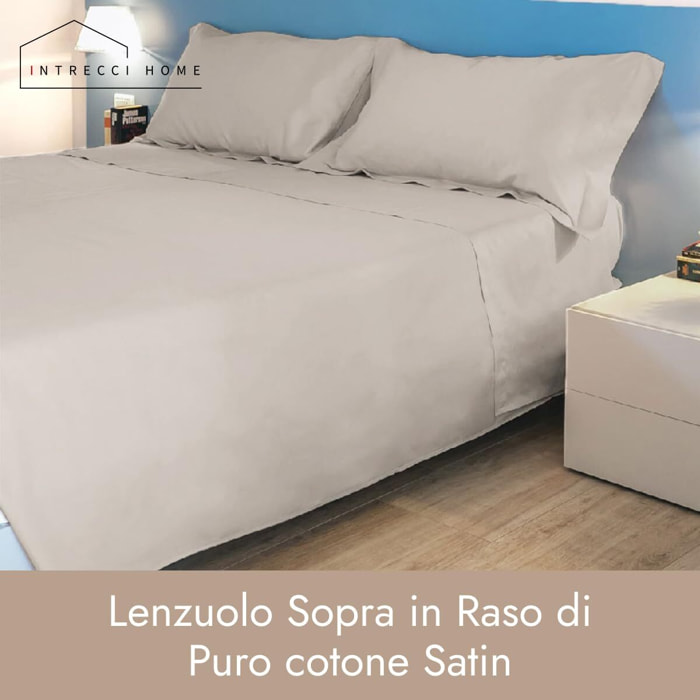 Intrecci Home Lenzuola, Lenzuolo Sopra in Raso di Puro cotone Satin, Made in Italy, Morbidezza Suprema, Elegante e Confortevole, Tinta Unita