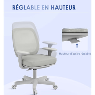 Chaise de bureau ergonomique hauteur réglable pivotante 360° revêtement maille gris