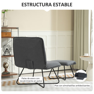 Sillón Relax Sillón de Salón con Reposapiés Butaca para Dormitorio sin Brazos con Patas de Acero en Forma de Cruz para Sala de Estar Gris Oscuro