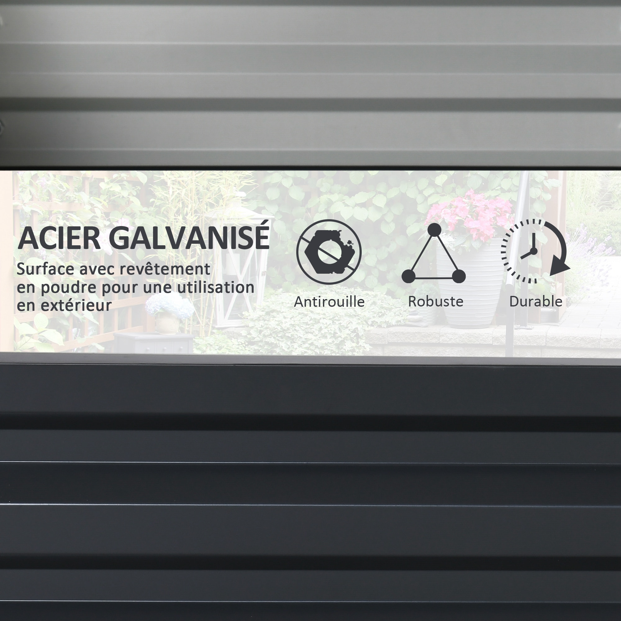 Lot de 2 carrés potagers dim. 60 x 60 x 30 cm tôle d'acier ondulé anthracite