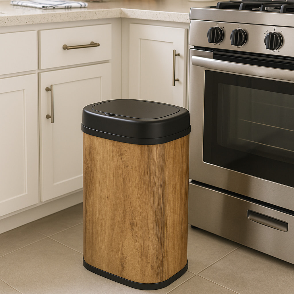 Poubelle automatique inox MAJESTIC bois 58L