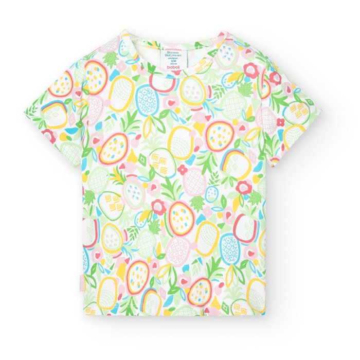 Camiseta niÃ±a, mangas cortas estampada, verde, 208000