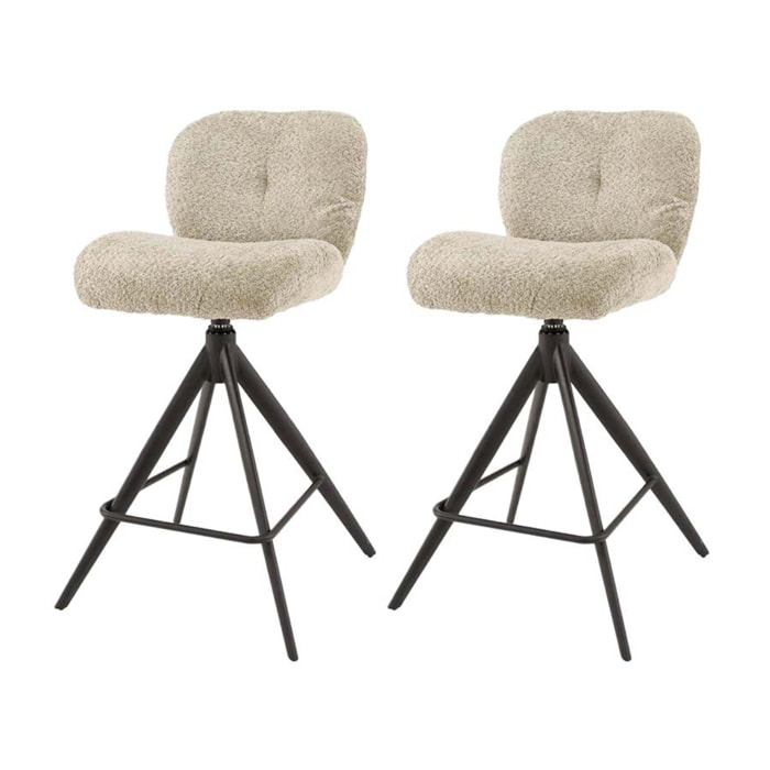Arani - lot de 2 tabourets de bar pivotants - en tissu bouclette sable - Sable