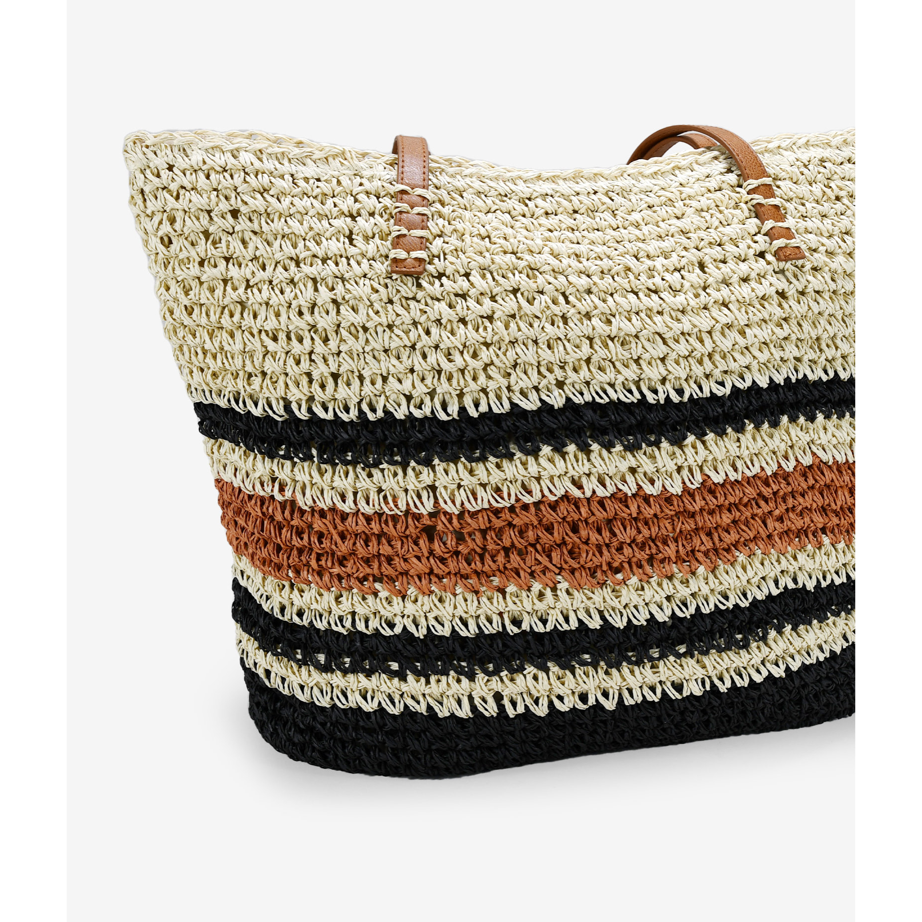 Bolso de playa beige en rafia con rayas