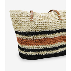 Bolso de playa beige en rafia con rayas