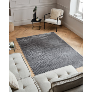 BLOOM - Tapis poils ras motif feuille en relief - Gris