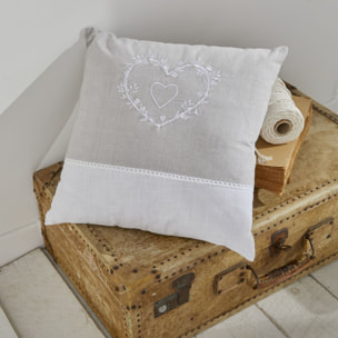 Coussin déhoussable avec broderie coton Uni CHARME beige