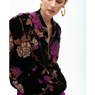 Bomber in velluto devoré con stampa floreale