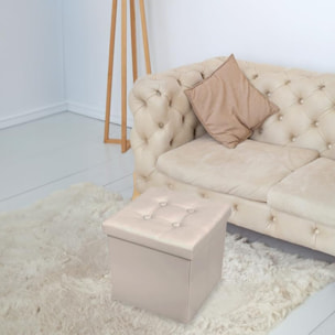 Pouf Contenitore, Puffo per Sedersi, Pouf Poggiapiedi, in Ecopelle, Quadrato, Imbottito, Versatile, Facile da Pulire