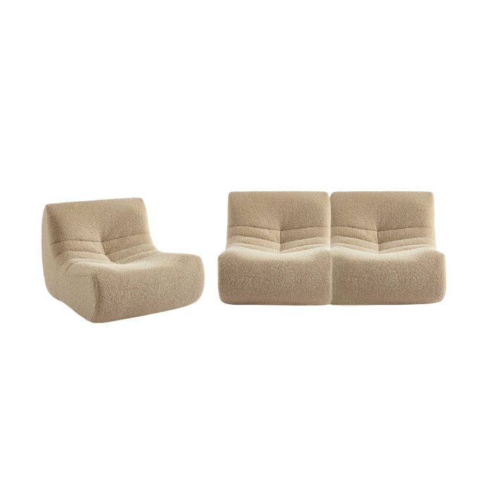 Chauffeuse tissu effet alpaca 3 places. beige. style contemporain. L 91 x P 105 x H 72cm