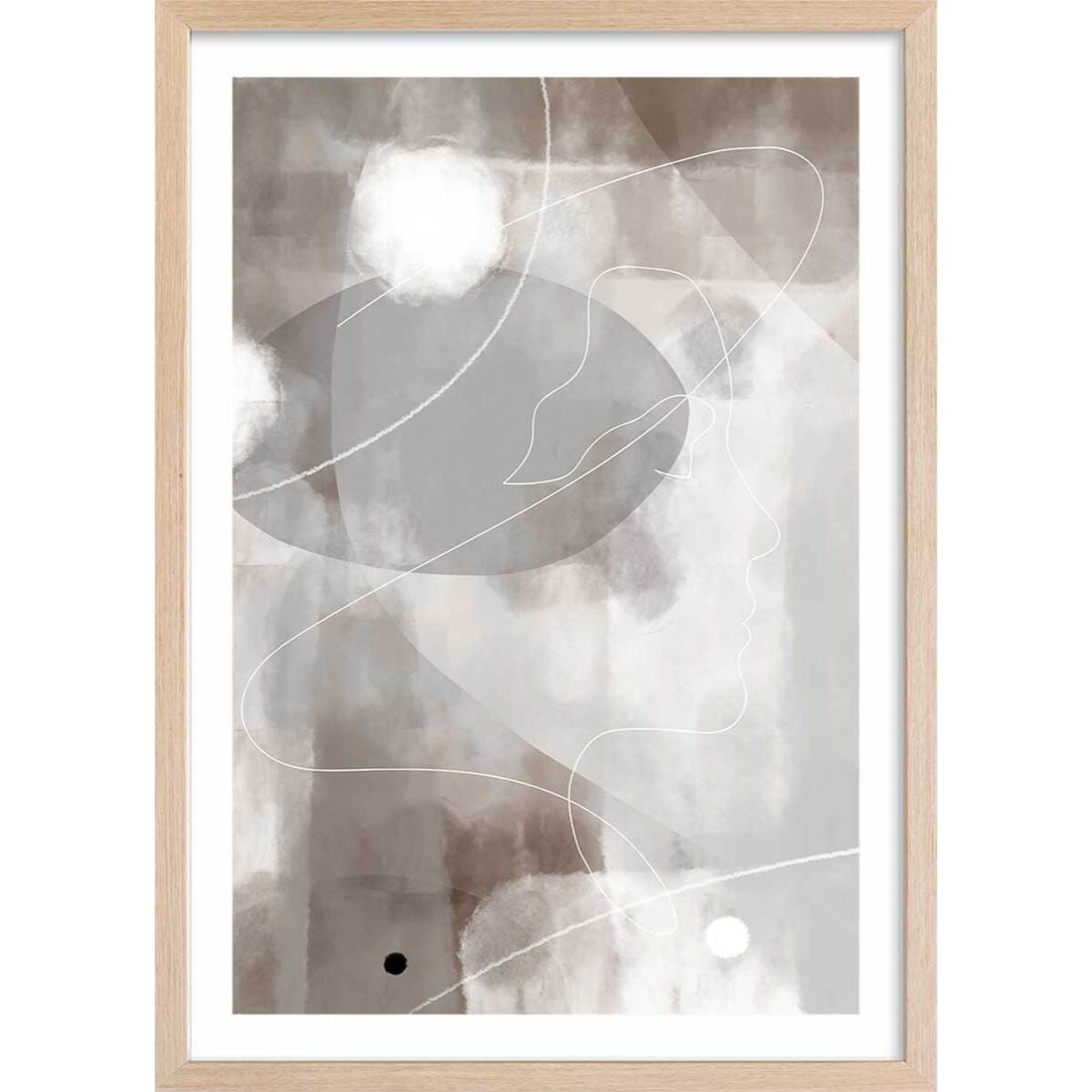 Affiche abstrait et soft line n°2 Affiche + cadre en bois - Chêne