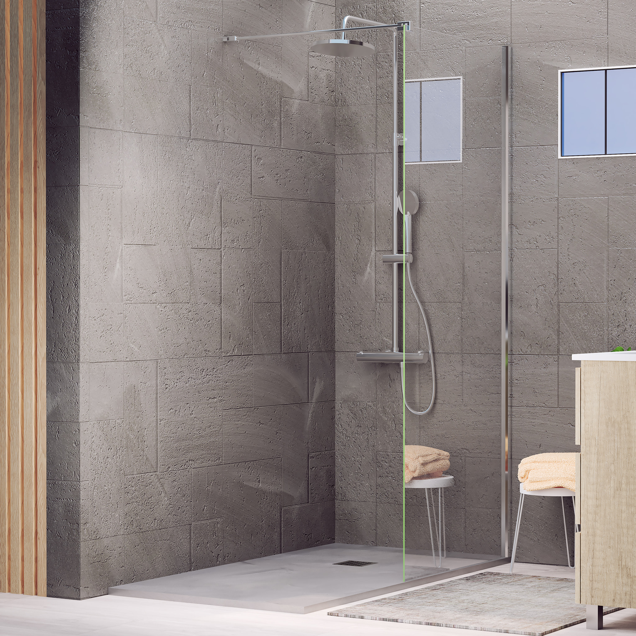 Paroi de Douche | Panneau Fixe | 70 X 195 cm | Profil Chromé | Verre Tempéré de 8 mm d'Épaisseur | Traitement Anti-Calcaire | Alday