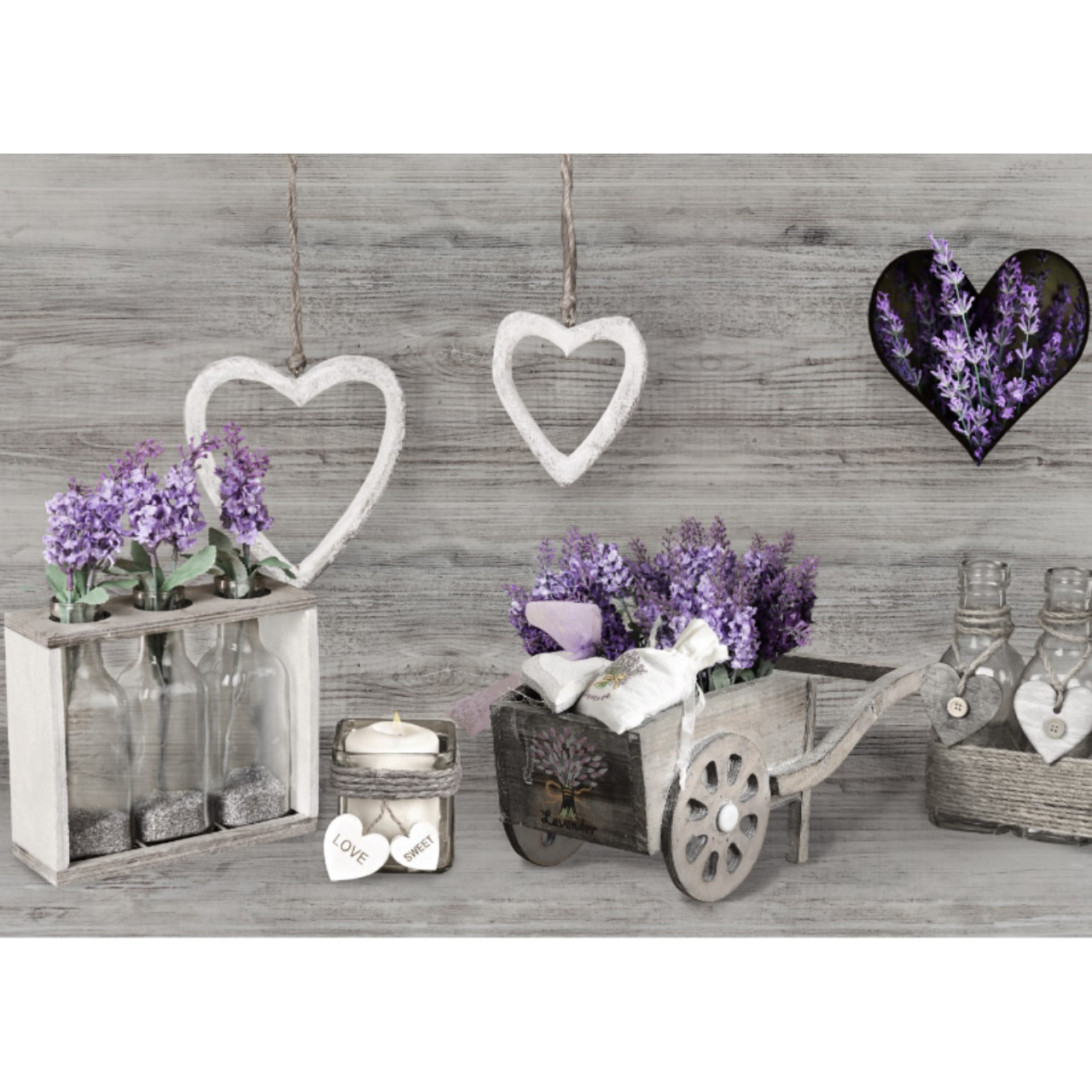 Tappeto Passatoia Cucina Antiscivolo Lavanda Cuor Carretto Grigio