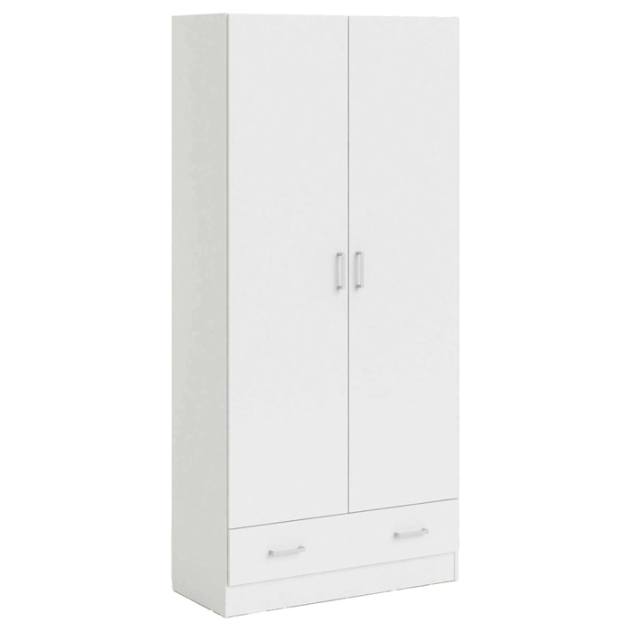 Armadio Con 2 Ante E 1 Cassetto Multiuso Armadietto Design Moderno Salvaspazio Con Ripiani Interni E Vano Contenitore 79.4 x 35.7 x 170.4 Cm Bianco