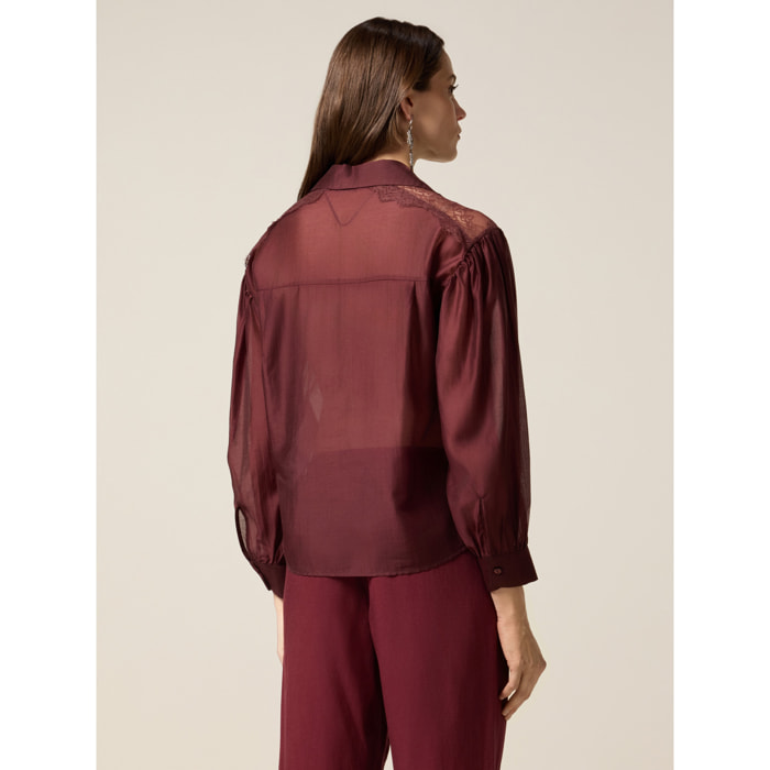 Oltre - Blusa con insertos de encaje - Burgundy