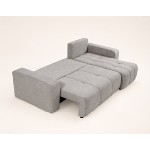 Nicole - canapé d'angle réversible 4 places convertible avec coffre en tissu - Gris clair