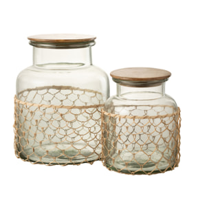J-Line pot de conservation Tricot - verre/bois - transparent - large