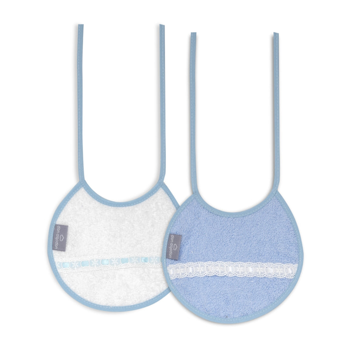 Pack 2 Baberos Don Algodon 20X20 Modelo Pasacinta Bco/Azul