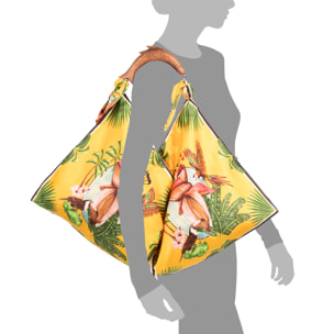 Berchidda Bolso de hombro Mujer. Fabricado en tejido suave, tintes naturales con asa de madera.