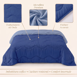 Trapunta invernale bicolor Made in Italy in microfibra di poliestere - Blu/Azzurro
