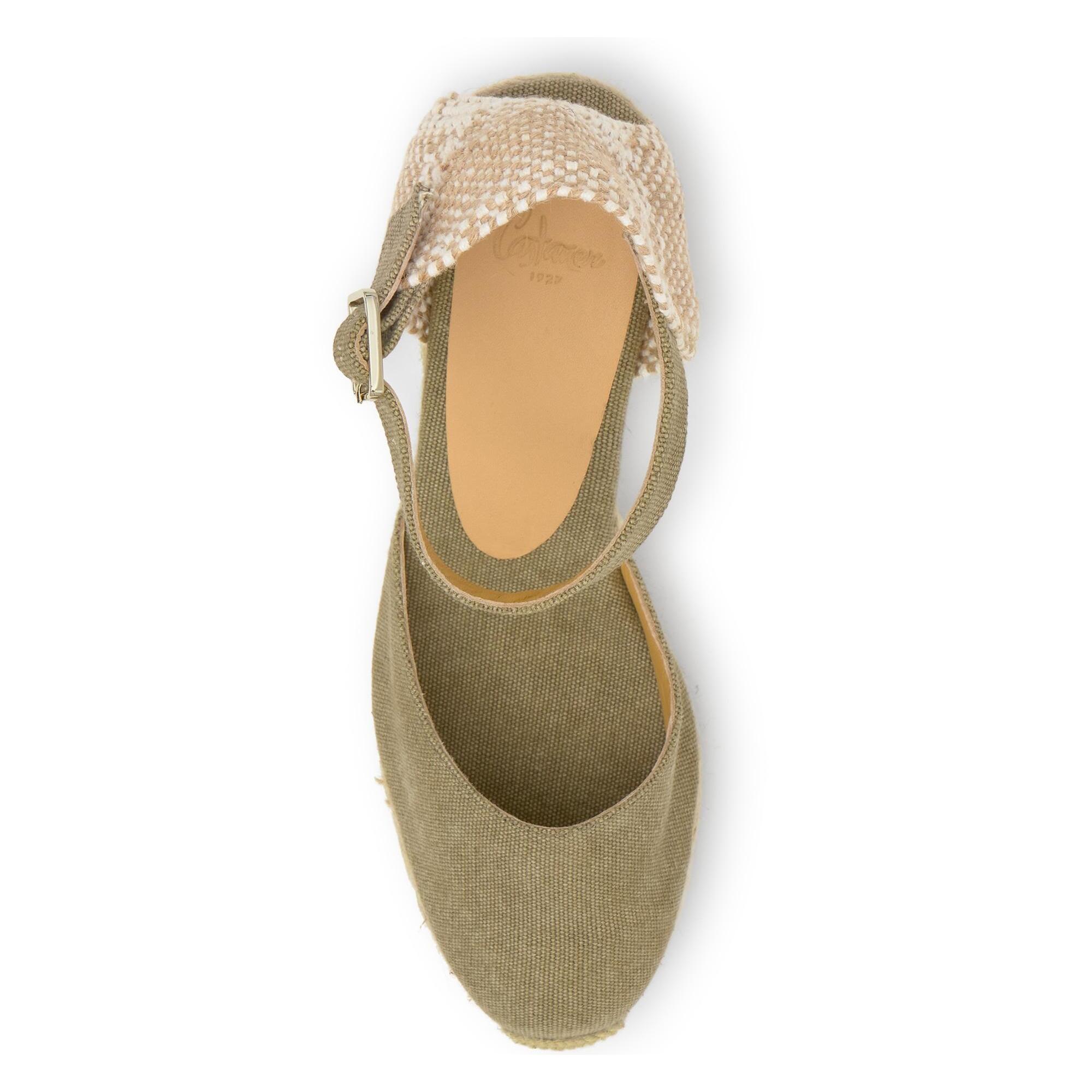 Alpargata de cuña 6 cm en lona de algodón con pala en v y cintas