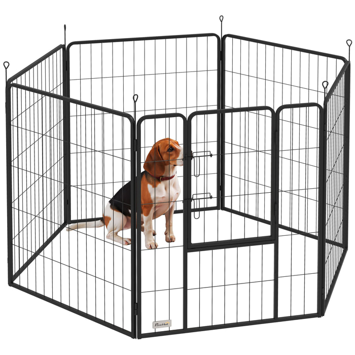 Parque para Perros de 6 Paneles de 100 cm de Altura, Vallas para Perros de Acero Plegable, con Puerta, para Interior y Exterior, Negro