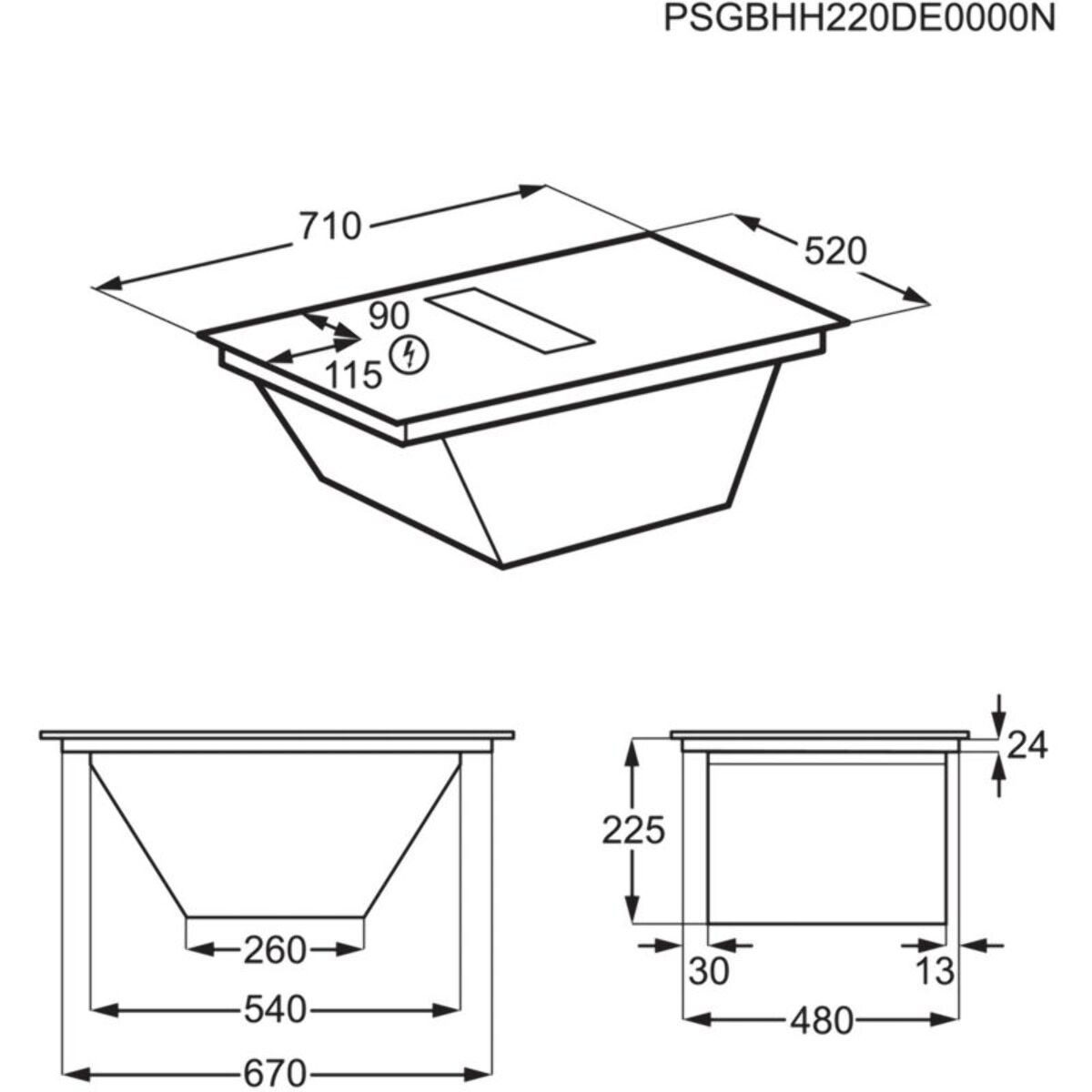 Table induction aspirante ELECTROLUX KCC73443 Bridge