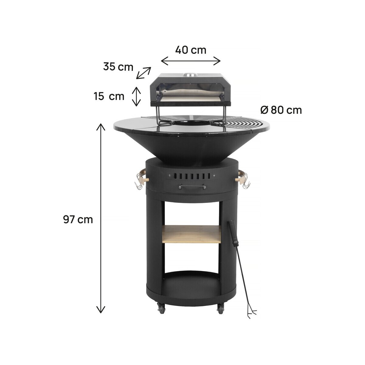 Barbecue plancha brasero avec four à pizza "César premium"- Ø 81 cm - Noir