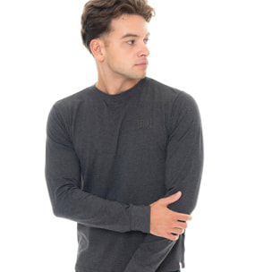 Camiseta de algodón elástico de manga larga con logo grande "Basic" para hombre