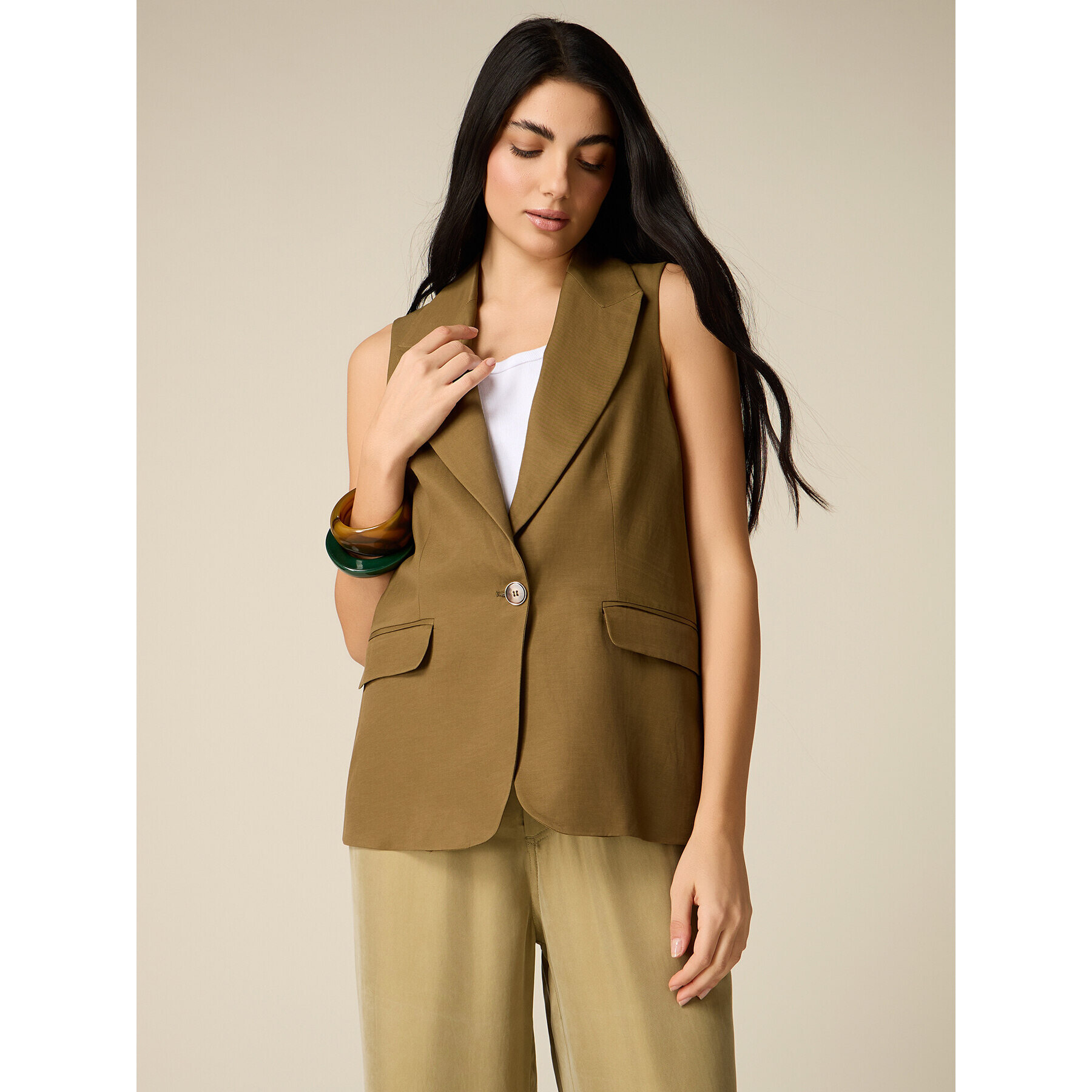 Oltre - Gilet sartoriale in lino viscosa - Verde militare