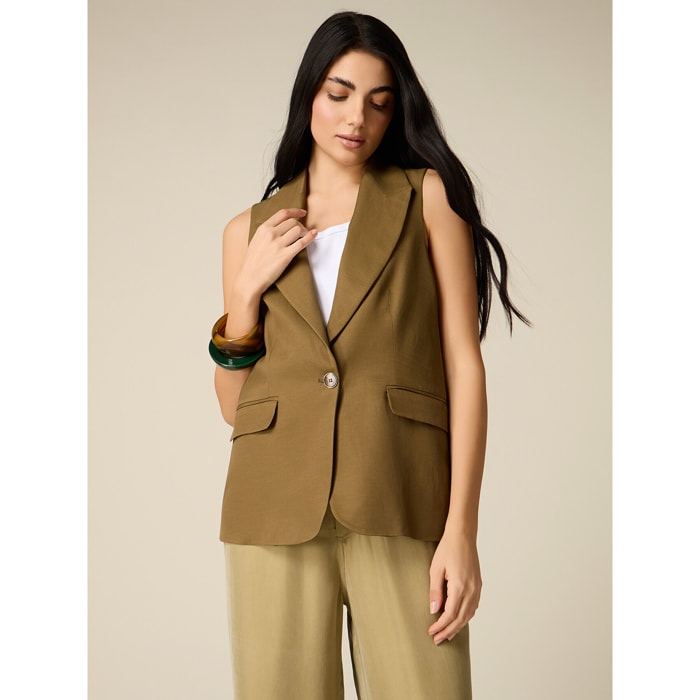 Oltre - Gilet sartoriale in lino viscosa - Verde militare