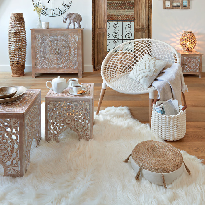 Lot de 2 tables gigognes "Ayden" bois sculpté