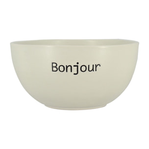 Lot de 6 bols 58cl en grès blanc à message BONJOUR