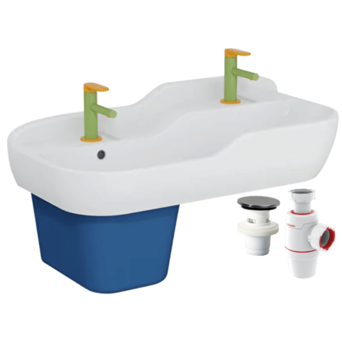 Pack lavabo pour enfant VITRA Sento Kids 85 cm + Mitigeur lavabo jaune et vert