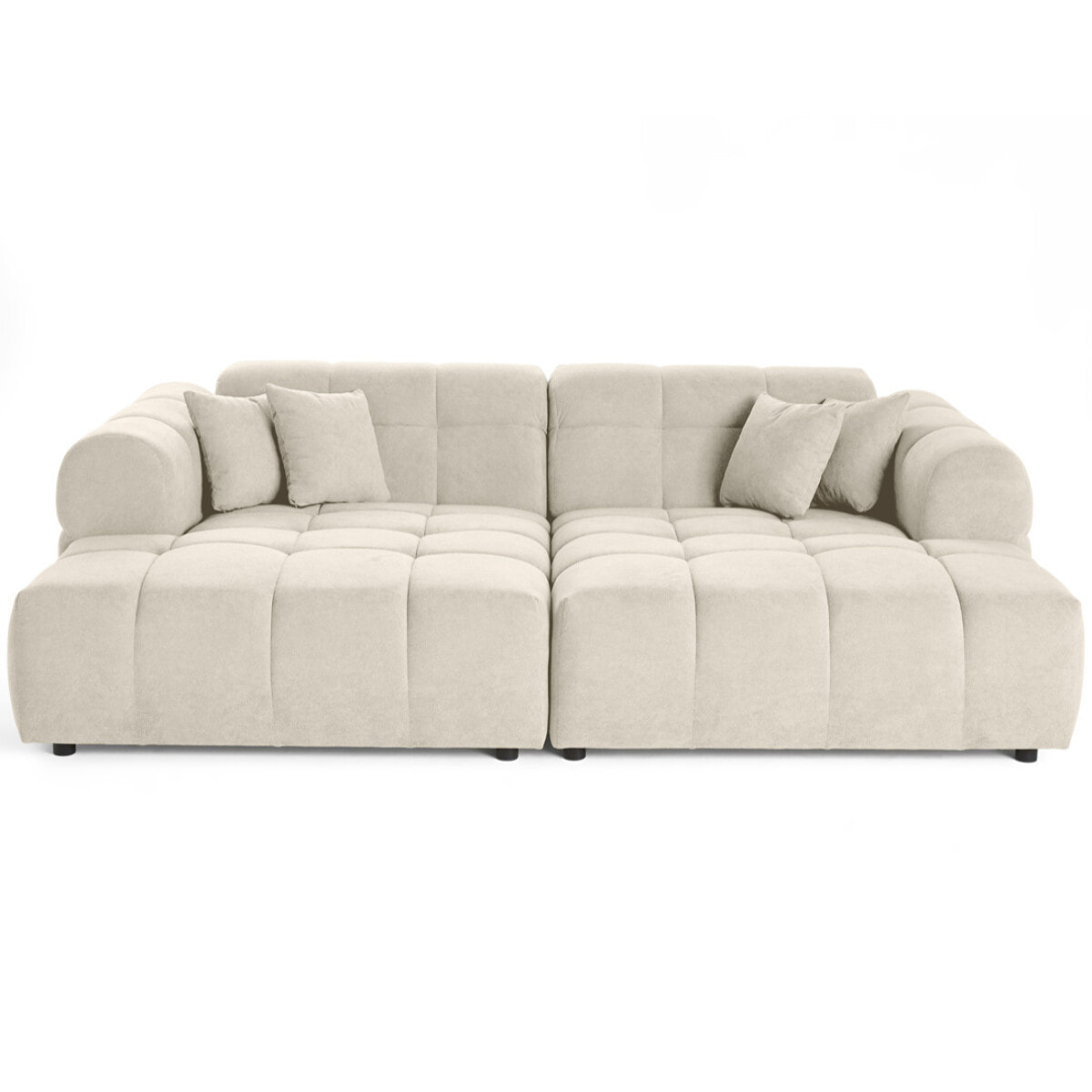 Ray - canapé droit 4 places avec double méridienne - assise profonde - en tissu texturé - Beige