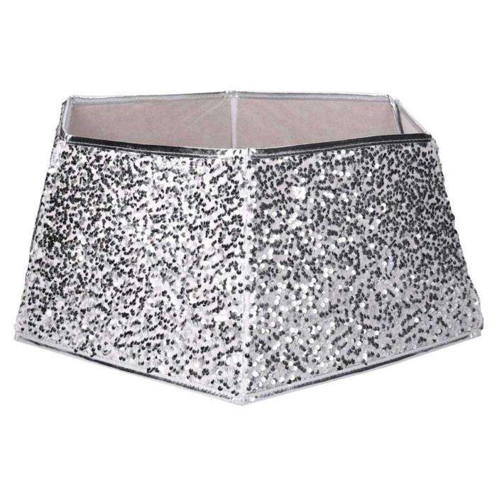 Copri base per albero di natale in tessuto pieghevole argento double face esagonale cmø68h25