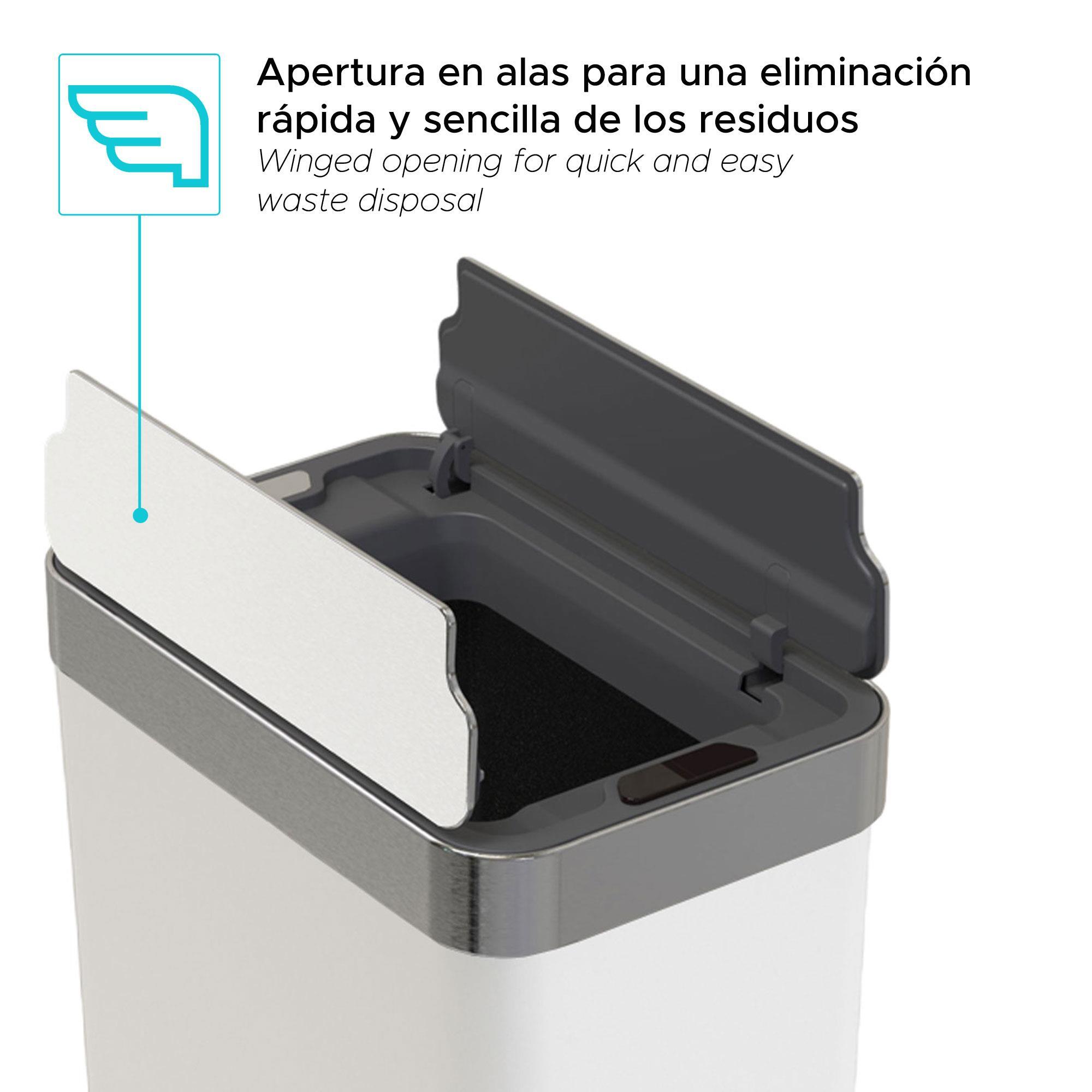 Cubo de Basura color blanco en acero inoxidable con apertura de alas y sensor automático