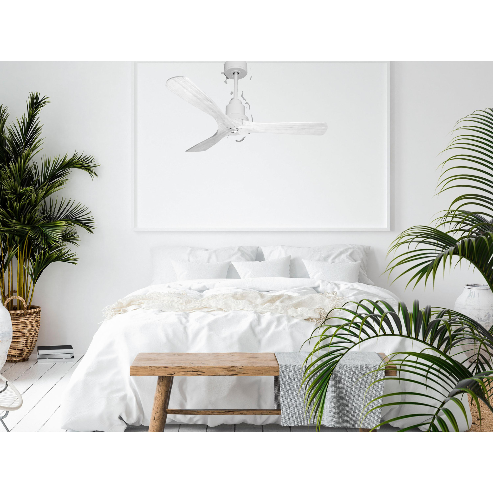 Ventilateur de plafond Réversible  Thermostat Dimmable Wifi Moteur à courant continu Toits en pente Télécommande Lumière à trois tons Hypersilence Mémoire