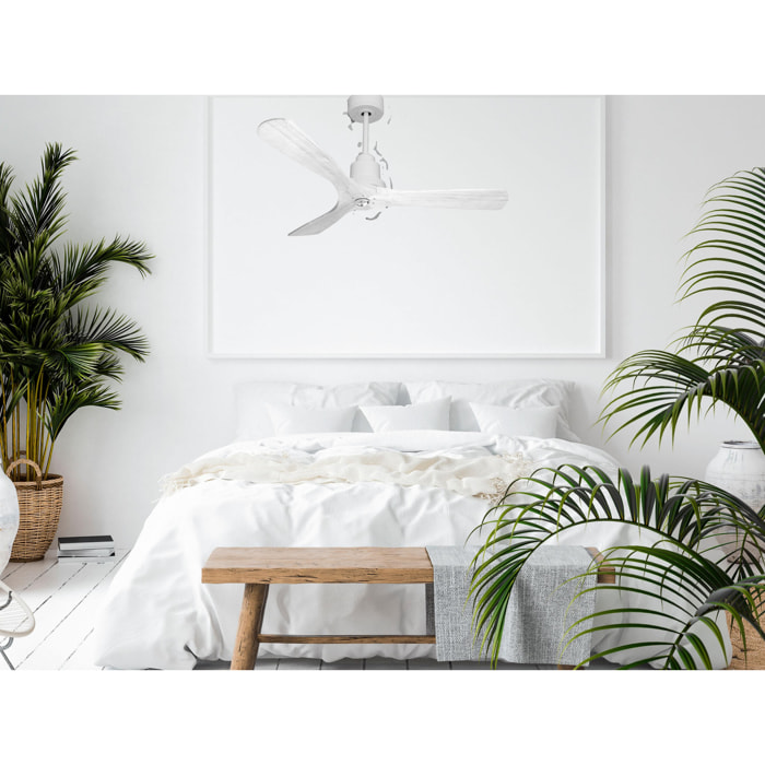 Ventilateur de plafond Réversible  Thermostat Dimmable Wifi Moteur à courant continu Toits en pente Télécommande Lumière à trois tons Hypersilence Mémoire