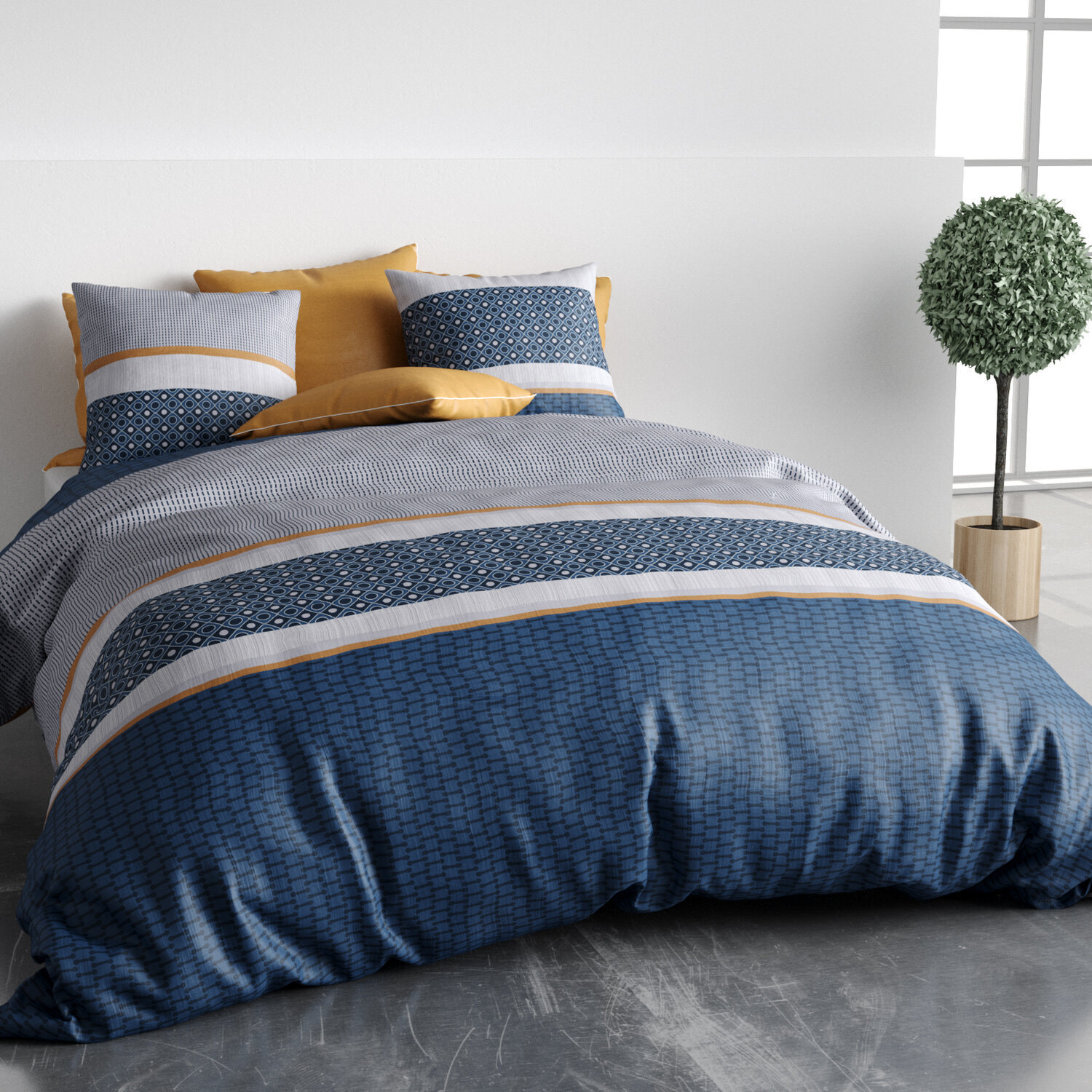 Parure housse de couette imprimé 100% coton - zante - jaune