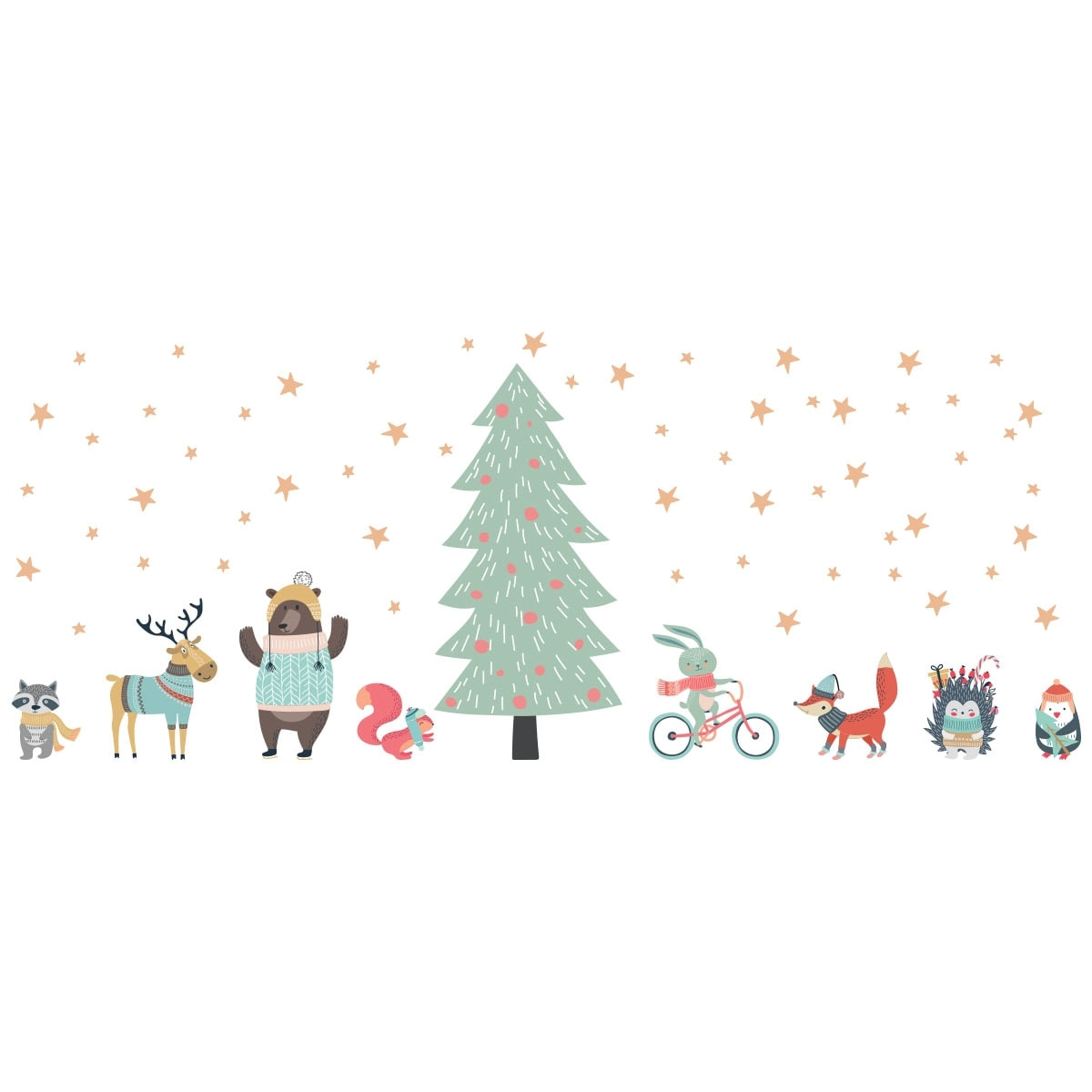 Stickers Noël sapin et animaux scandinaves - Autocollants stickers adhésifs noël - décoration fêtes