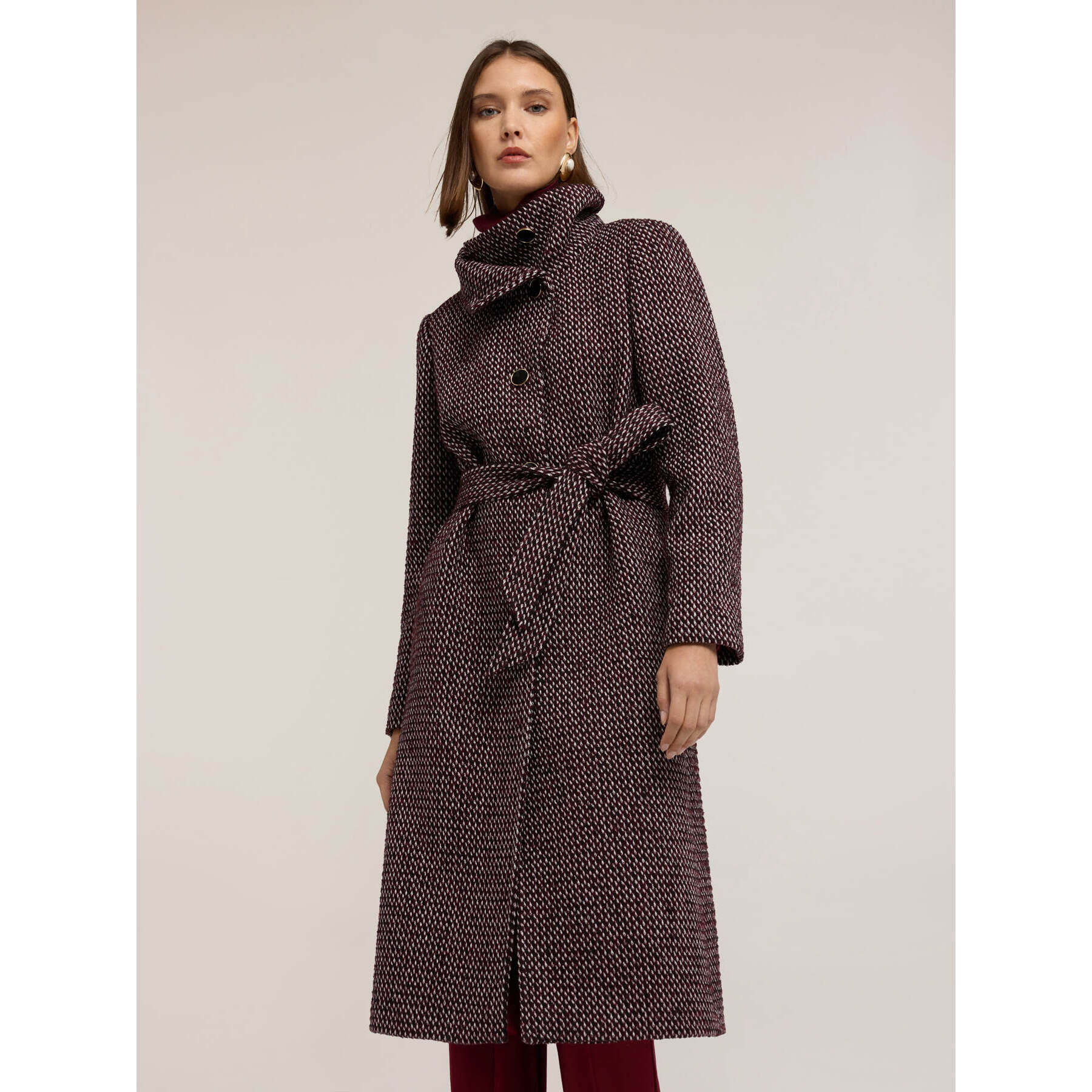 Motivi - Cappotto sartoriale con cintura - Bordeaux