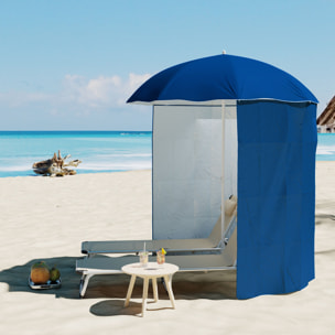 Sombrilla de Playa con Panel Lateral Ø220x220 cm Parasol para Terraza con Apertura Manual 8 Varillas de Acero y Bolsa de Transporte para Jardín Piscina Azul