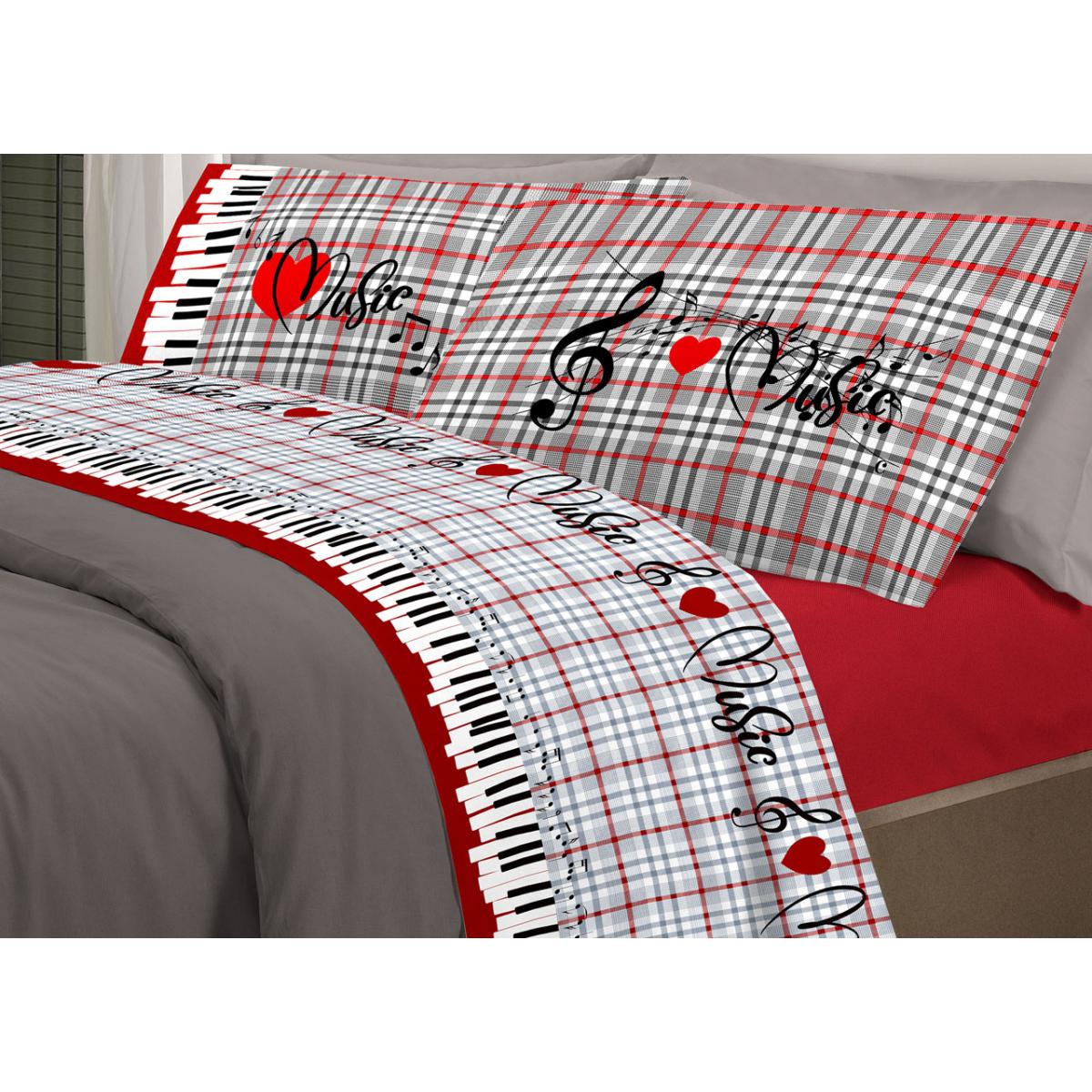 Completo Lenzuola 100% Cotone Musica Rosso