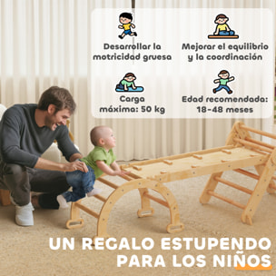 7 en 1 Triángulo de Escalada Montessori con Arco y Rampa, Escalada para Niños de Madera Plegable, para 18-48 Meses, para Deslizarse o Escalar, 188x70 cm, Natural