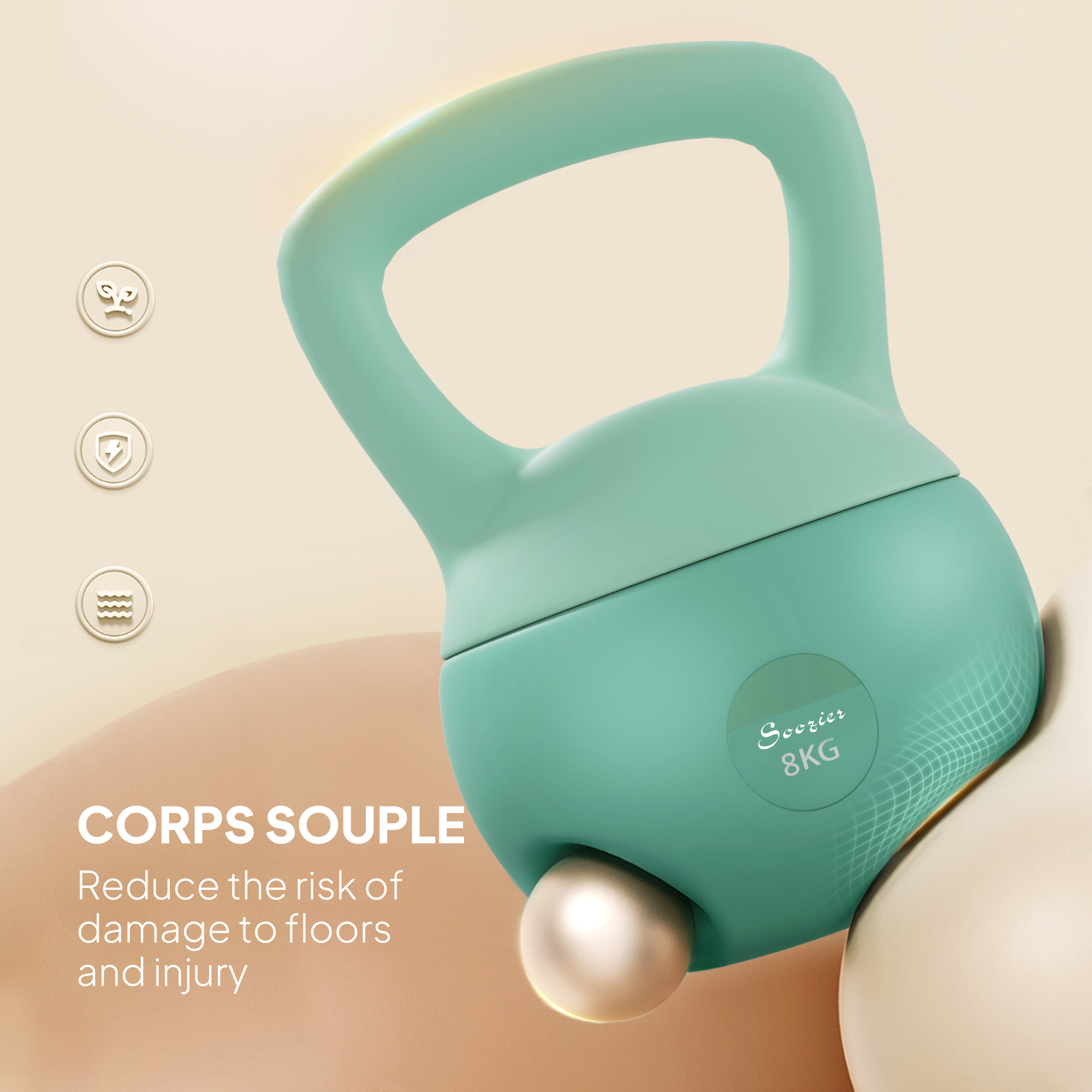 Kettlebell 8kg - haltère avec poignée antidérapante pour fitness musculation cardio, vert
