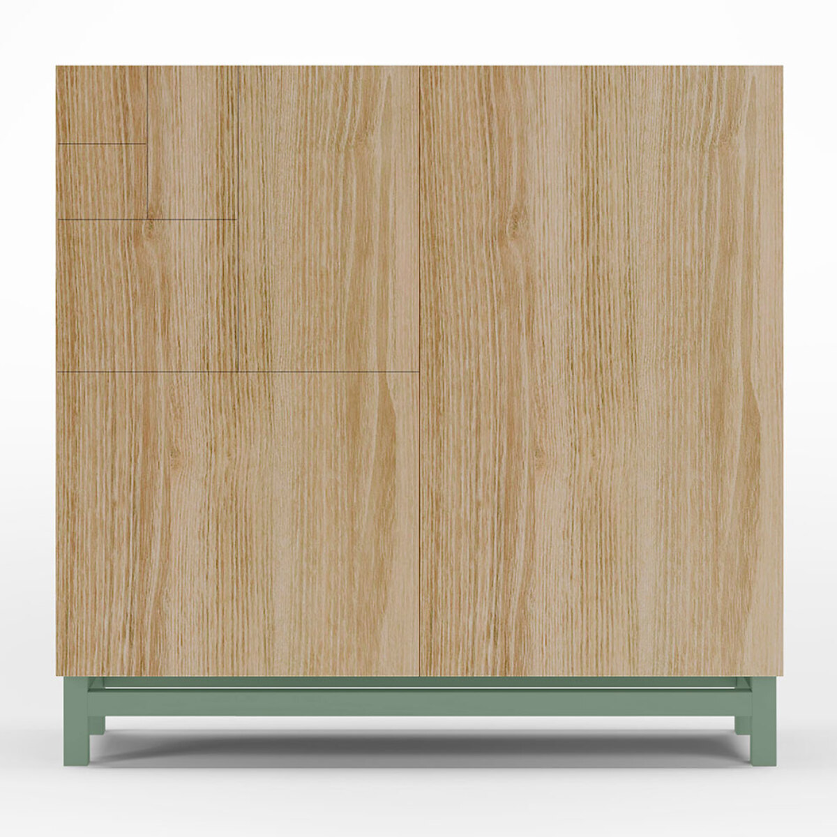 Zapatero Copenhague melamina roble dorado patas verde 90x90x27 cm